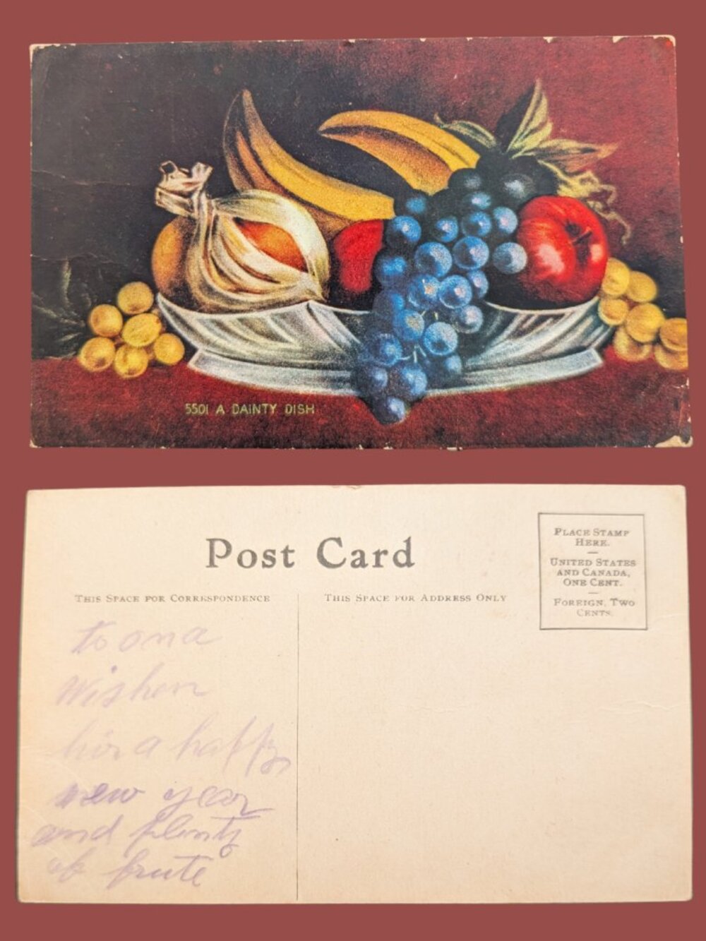 POSTCARD SALE 10/$20 Still Life Fruit Bowl "A Dainty Dish" Postcard